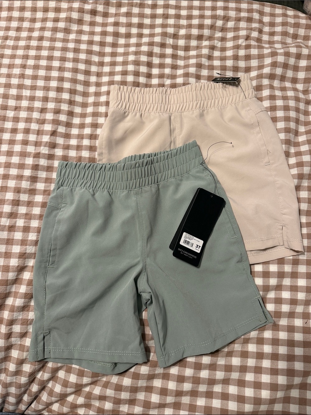 90 Degree By Reflex Kids Elastic-Waist Shorts in Sage Green and Light Beige